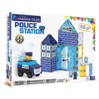 Magna-Tiles - Ensemble de construction magnétique Poste de police 35 pièces-Ce qui est inclus: 35 pièces magnétiques, dont DEUX figurines de policiers et une tuile son et lumière