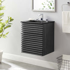 Modway - Render Fixation murale de 18" Vanette de salle de bain - Noir charbon-Coiffeuse à grains de noyer