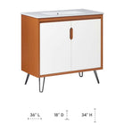 Modway - Energize 36" Vanette de salle de bain - Cerise-Blanc-Blanc-Lavabo en céramique avec trous centraux de 8"