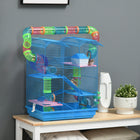 PawHut - Cage pour Hamster 18,5 po L avec Système de Tubes et Roue d'Exercice - Bleu-Bouteille d’eau et gamelles incluses pour faciliter l’alimentation