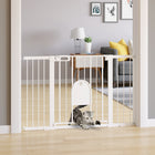 PawHut - Barrière pour animaux extra large 30"-52" avec petite porte - 30"L - Blanc-Un adulte peut ouvrir la porte d’une seule main en faisant glisser le bouton aux deux extrémités en même temps et en soulevant