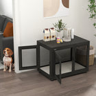 PawHut - Table de chevet cage pour animal avec coussin résistant à l’eau, double porte - noir-Deux portes facilitent l'entrée et la sortie 