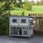 PawHut - Maison pour chat d’extérieur à 2 niveaux avec porte de sortie, toit imperméable, gris-Grillage et fenêtres assurant une bonne ventilation et une vue sur l’extérieur 