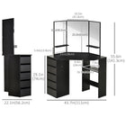 HOMCOM - Coiffeuse d'angle avec miroir - 43,7 po L x 22,1 po l x 55,6 po H - noir-Assemblage requis 