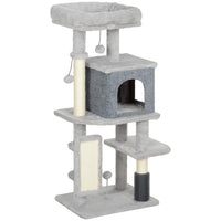 PawHut - Arbre à chat 41 po avec poteaux à griffer, lit, condo - gris clair-Le centre de jeux garde les chats divertis et actifs 