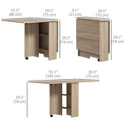 HOMCOM - Table à manger pliante avec abattant, étagères à 2 niveaux et roulettes pour 2 à 4 personnes - bois naturel-Deux étagères permettent un rangement discret