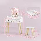 Qaba - Coiffeuse pour enfants, ensemble de coiffeuse pour filles avec miroir, tabouret, lumières LED 3 couleurs - blanc-Pieds en bois de pin massif et cadre robuste supportant jusqu’à 50 kg  
