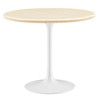 Modway - Lippa Rond de 36 po Faux travertin Table à manger, Travertin blanc-Travertin artificiel