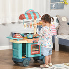 Qaba - Jouet caisse enregistreuse de chariot de fast-food pour enfants - multicolore - ensemble de 50-L’étiquette se déroule lorsque vous appuyez sur le côté gauche de la caisse enregistreuse, et le tiroir s’ouvre lorsque vous appuyez sur le côté droit 