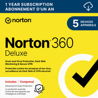 Norton - 360 Deluxe logiciel antivirus - 5 appareils - abonnement d'un an [téléchargement]-Une adresse e-mail valide doit être fournie lors du paiement