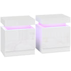 HOMCOM - Table de nuit avec lumières LED - blanc - lot de 2-Fonctionne parfaitement comme table de chevet, table d’appoint pour canapé ou petit organiseur pour les petites pièces 