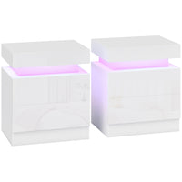 HOMCOM - Table de nuit avec lumières LED - blanc - lot de 2-Fonctionne parfaitement comme table de chevet, table d’appoint pour canapé ou petit organiseur pour les petites pièces 