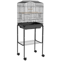 PawHut - Cage à oiseaux 49 po H avec accessoires, roulettes, support amovible, rangement - noir-Enclos pour oiseaux avec suffisamment d’espace pour les petits oiseaux tels que les pinsons et les perruches 