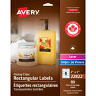 Avery 22822 Étiquettes rectangulaires imprimables jusqu'au bord, transparentes glacées, laser/jet d'encre, 2" x 3", 80/pqt-1