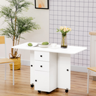 HOMCOM - Table à manger pliante à abattants sur roulettes avec tiroirs et armoire de rangement pour 4-6 personnes - blanc-Se replie en une unité petite et compacte pour économiser de l'espace lorsqu'il n'est pas utilisé 