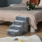 PawHut - Escalier pour animaux 4 marches, escaliers pour chat, pour grimper sur le lit - gris clair-Housse amovible pour un lavage facile à la main ou en machine 