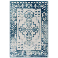 Modway - Reflect Nyssa Géométrie Géométrique Aztèque du Sud-Ouest Tapis intérieur/extérieur de 8 pi l x 10 pi L - Ivoire et bleu-Tapis géométrique vieilli du sud-ouest aztèque