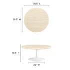 Modway - Lippa Rond de 36 po Faux travertin Table basse, Travertin blanc-Base en métal blanc résistante aux éclats