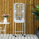 PawHut - Cage à oiseaux 62 po H avec accessoires, roulettes, support amovible, rangement - blanc-Deux grandes portes et six petites portes pour un accès pratique à l'intérieur 