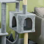 PawHut - Arbre à chat 70 po, tour avec maisonnette, hamac - poteaux à griffer-Couleur : gris bleuâtre, blanc crème 