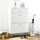 HOMCOM - Organisateur moderne de rangement pour chaussures avec portes rabattables - blanc-Le tiroir supérieur offre un espace de rangement supplémentaire