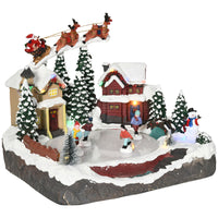 HOMCOM - Village de Noël lumineux animé avec Père Noël et renne-Comprend deux maisons, arbres de Noël, Père Noël, rennes, traîneau, bonhomme de neige, enfants patinant 