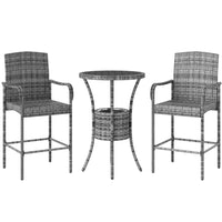Outsunny - Ensemble de bar de patio 3 pièces avec seau à glace, gris mélangé-Cet ensemble de bar classique en osier 3 pièces comprenant 1 table et 2 tabourets est un excellent ajout à tout espace extérieur  