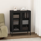 Manhattan Comfort - Amelia 31,5 po Buffet Moderne d’Appoint - Noir-2 portes standard en treillis métallique avec longues poignées métalliques arrondies