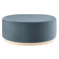 Modway - Tilden Gros velours rond de performance de 38" Rembourré Ottoman - Cadet Blue Natural-Revêtement en velours de performance