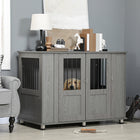 PawHut - Meuble caisse pour chien - table d’appoint niche pour très grands chiens - gris-Portes magnétiques avec verrou de sécurité 