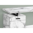 Monarch Specialties - 7762 Bureau 48 po L - Blanc Marbre Orientation Gauche Ou Droite-Poignées de tiroir, support de bureau et pied en métal robuste en forme de U finis en noir contrastante