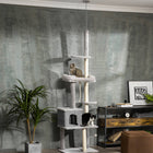 PawHut - Arbre à chat du sol au plafond, tour à hauteur réglable (85-101 po H), grand centre d’activités d’escalade - gris-Se fixe solidement au plafond grâce à une barre de tension et un dispositif anti-basculement 