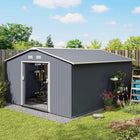 Abri de jardin Outsunny 11' x 13' avec kit de fondation - Gris foncé-Doubles portes coulissantes pour un accès facile  
