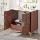 Modway - Daylight 36" Vanette de salle de bain - Noyer blanc-Trous centraux de 8"
