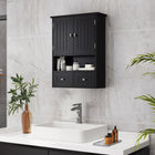 kleankin - Armoire murale de salle de bain avec étagère et tiroirs - noir-Armoire avec doubles portes, étagère ouverte et 2 tiroirs pour ranger vos produits de beauté et articles d’hygiène quotidienne