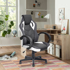 FurnitureR - Fauteuil de jeu pivotant, cuir PU, dossier élevé, blanc-Personnalisez votre position assise à l'aide de l'élévateur pneumatique avec verrouillage et tension d'inclinaison réglable