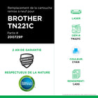 CIG - Cartouche de toner Brother TN221C remise à neuf - rendement standard - cyan- Écologique : Remanufacturé à partir d'une cartouche Brother originale recyclée
