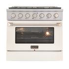 Kucht - 36 po Série KNG Cuisinière Pro Style au gaz naturel - Acier inoxydable/Blanc-Cuisez et pâtissez comme un pro grâce au four à convection extra-grand offrant une capacité de 4,2 pi³, une configuration à cinq grilles et une vaste fenêtre d’observation