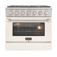 Kucht - 36 po Série KNG Cuisinière Pro Style au gaz naturel - Acier inoxydable/Blanc-Cuisez et pâtissez comme un pro grâce au four à convection extra-grand offrant une capacité de 4,2 pi³, une configuration à cinq grilles et une vaste fenêtre d’observation