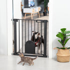 PawHut - Barrière pour animaux extra large 30"-32" avec petite porte - 30"H - Noir-Un adulte peut ouvrir la porte d’une seule main en faisant glisser le bouton aux deux extrémités en même temps et en soulevant