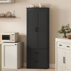 HOMCOM - Armoire de cuisine haute style ferme 67 po - noir-Fabriqué en MDF robuste et en panneau de particules pour une utilisation durable et un nettoyage quotidien facile 