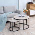 HOMCOM - Tables empilables rondes 29 po - grain de bois gris - Paquet de 2-Elles peuvent être utilisées séparément, ensemble ou imbriquées pour économiser de l’espace lorsqu’elles ne sont pas utilisées