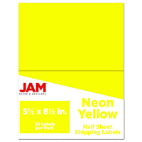 JAM Paper Étiquettes expédition, demi-feuilles, 5,5 x 8,5 po, jaune néon, 50/paquet-Étiquettes d’expédition