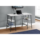 Monarch Specialties - 7527 Bureau 48 po L - Faux Marbre Blanc/Metal Noir-Le bureau épais et rectangulaire et 4 tablettes de 2 tailles différentes sont finis dans un faux marbre blanc non lustrée