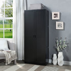 Manhattan Comfort - Placard de rangement moderne Hopkins 29,61 po à 7 étagères - Noir-Conception de porte géométrique rectangulaire verticale avec poignées de tirage en métal noir