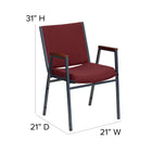 Flash Furniture – Chaise empilable robuste à revêtement et accoudoirs Hercules rembourrée de 3 po, bourgogne à motifs-Coussins profilés