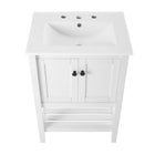Modway - Prestige 24" Vanette de salle de bain - Blanc blanc-Trous de robinet centraux 8"