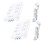 Huntkey - Parasurtenseur avec cordon détachable, 6 prises et 4 ports USB (2 USB-C, 2 USB-A) - blanc, paquet de 2-Le cordon d'alimentation peut être entièrement déconnecté de la barre, permettant un rangement ordonné dans les tiroirs ou un emballage facile dans les bagages sans le désordre des fils emmêlés