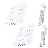 Huntkey - Parasurtenseur avec cordon détachable, 6 prises et 4 ports USB (2 USB-C, 2 USB-A) - blanc, paquet de 2-Le cordon d'alimentation peut être entièrement déconnecté de la barre, permettant un rangement ordonné dans les tiroirs ou un emballage facile dans les bagages sans le désordre des fils emmêlés