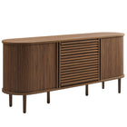 Modway - Harlan 67" cannelé Armoire ovale à buffet - Noyer-Détails cannelés verticaux et horizontaux